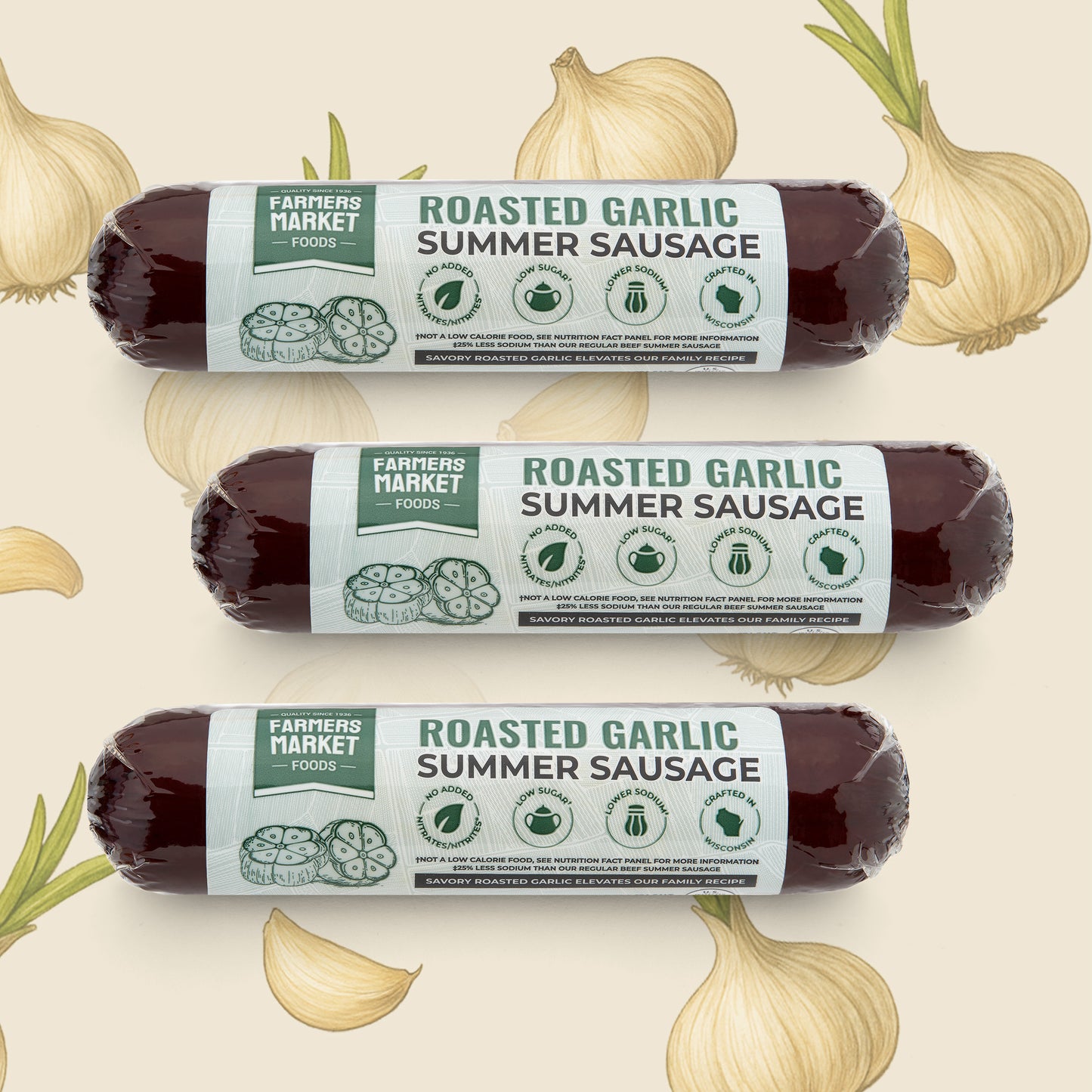 Roasted Garlic Summer Sausage 3-Pack