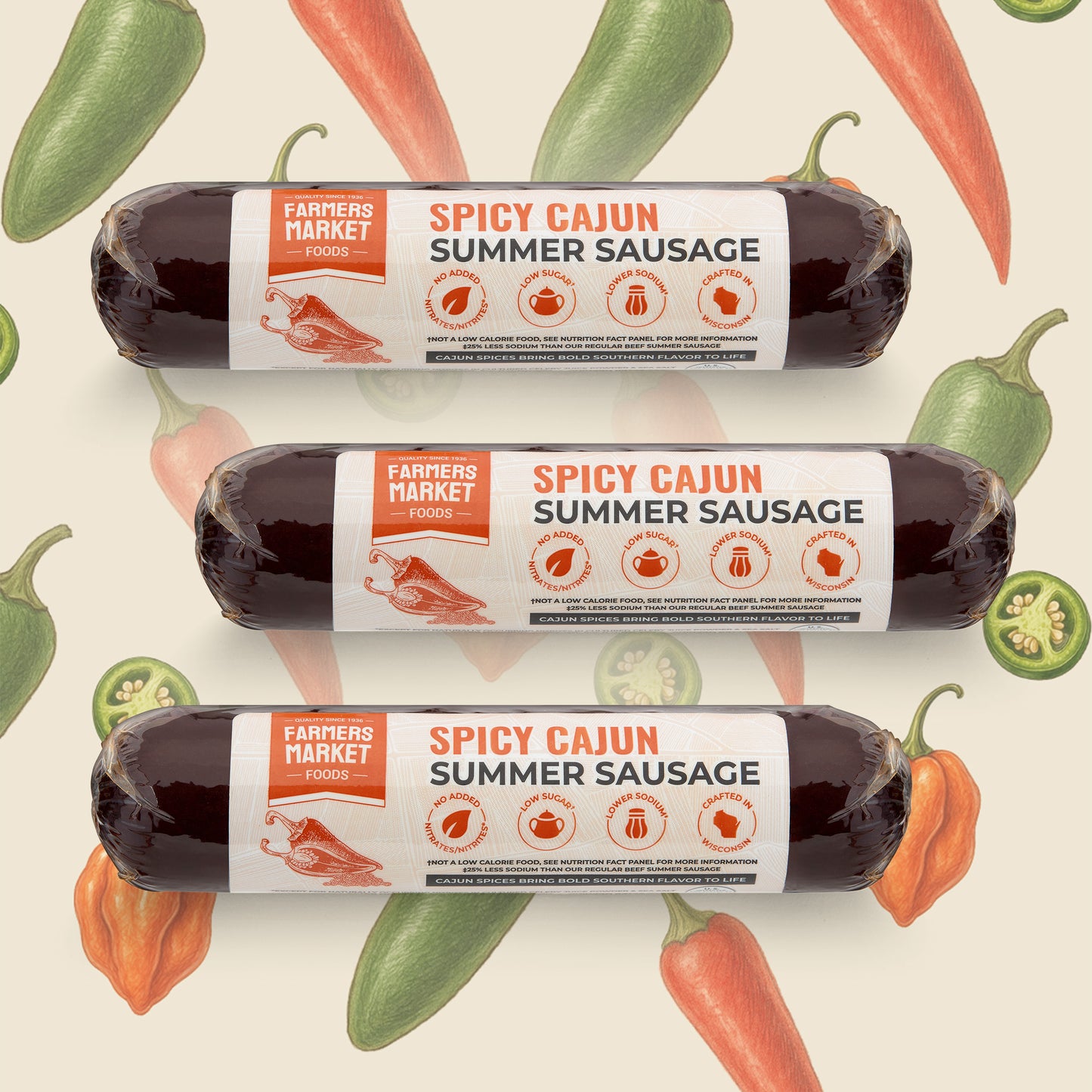 Spicy Cajun Summer Sausage 3-Pack