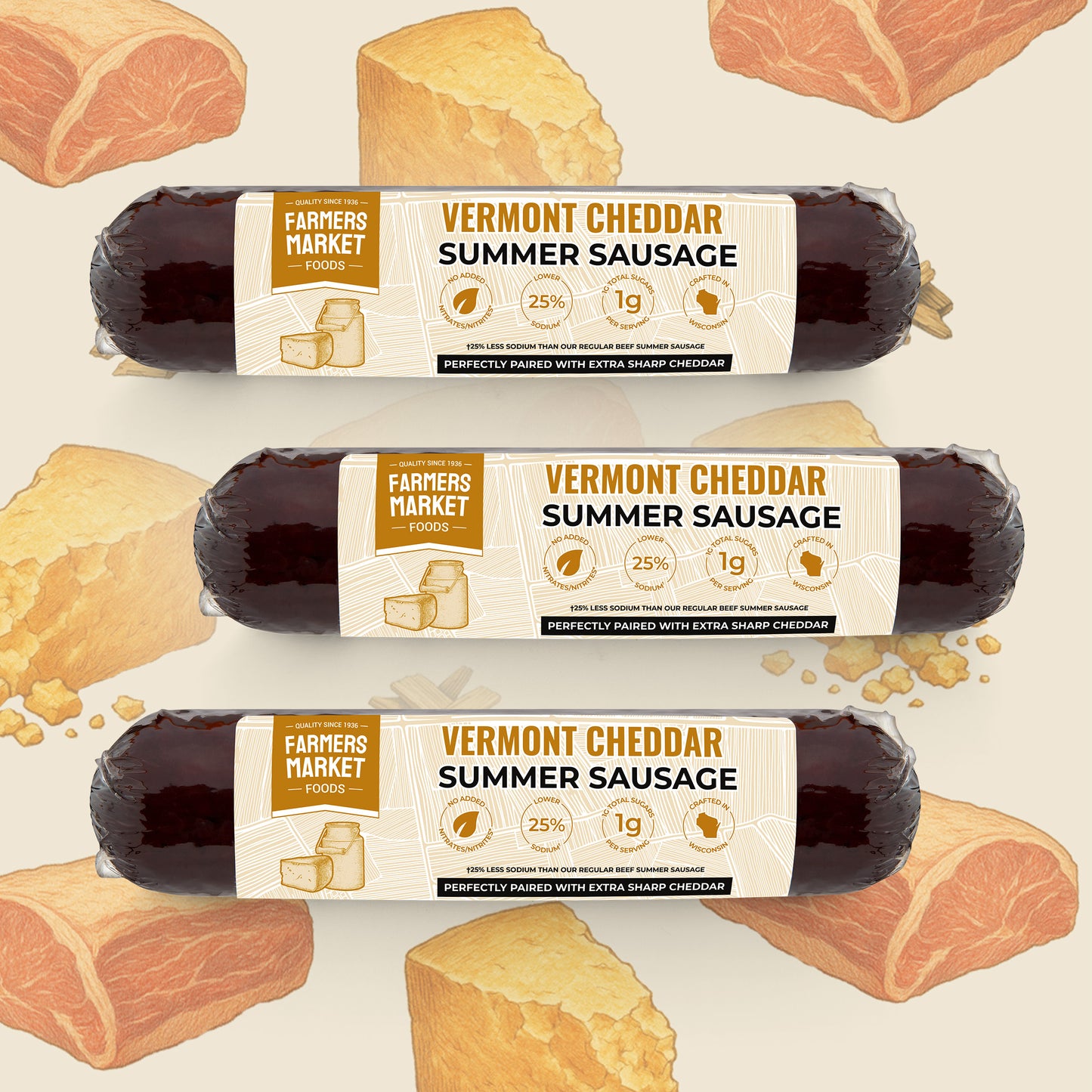 Vermont Cheddar Summer Sausage 3-Pack